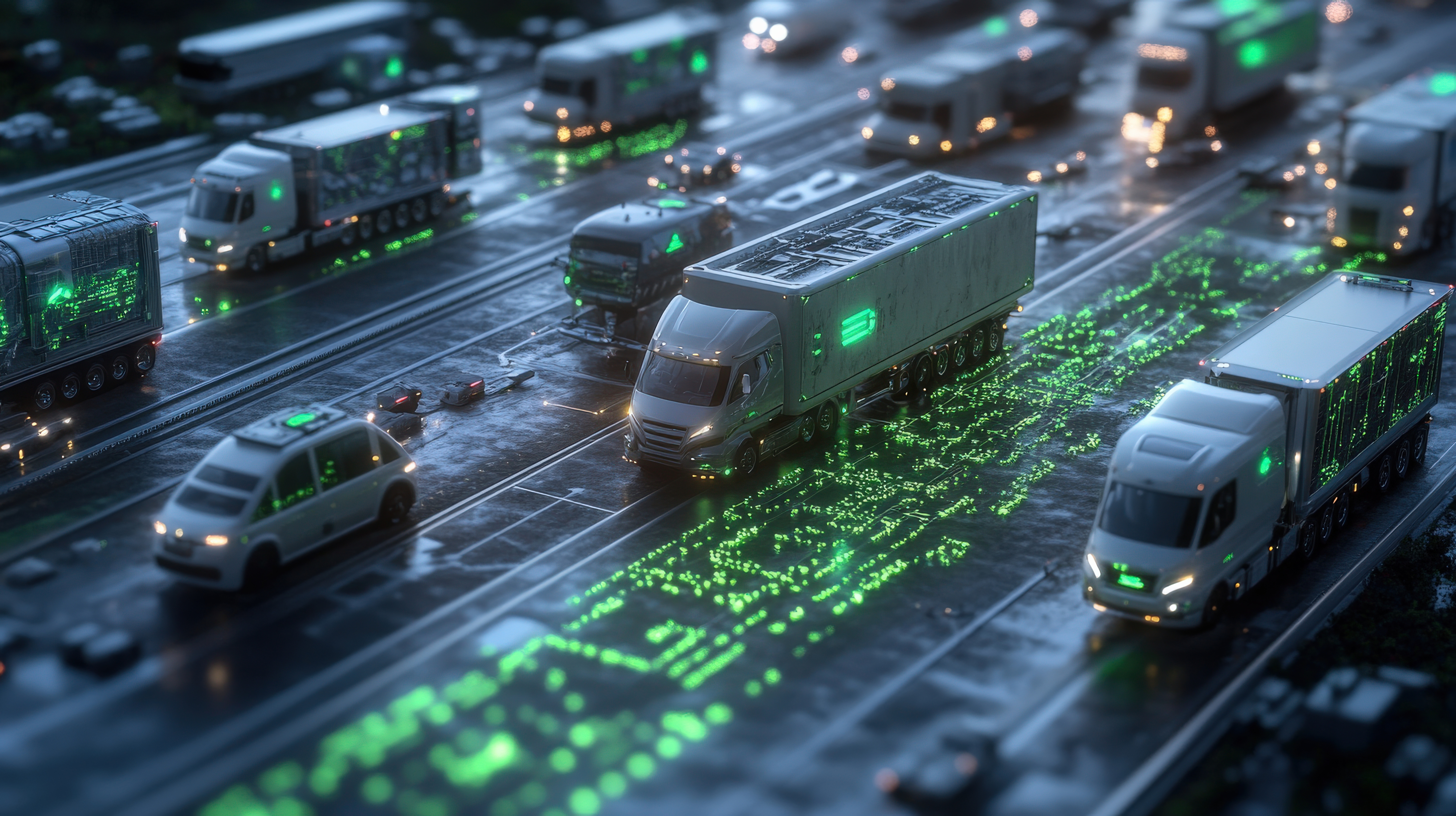 Delivery trucks monitored on digital map