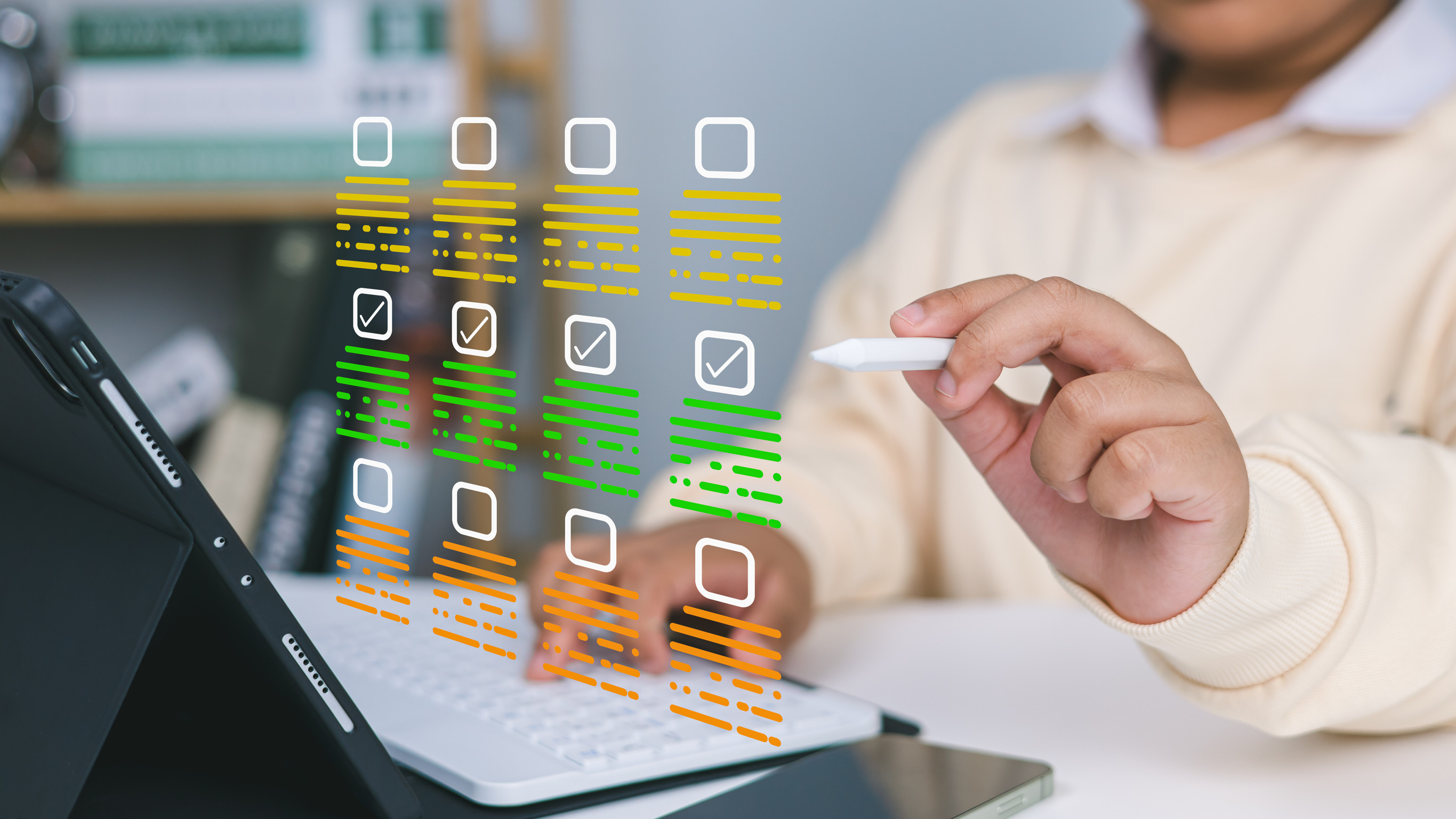 Tester reviewing checklist against application screen