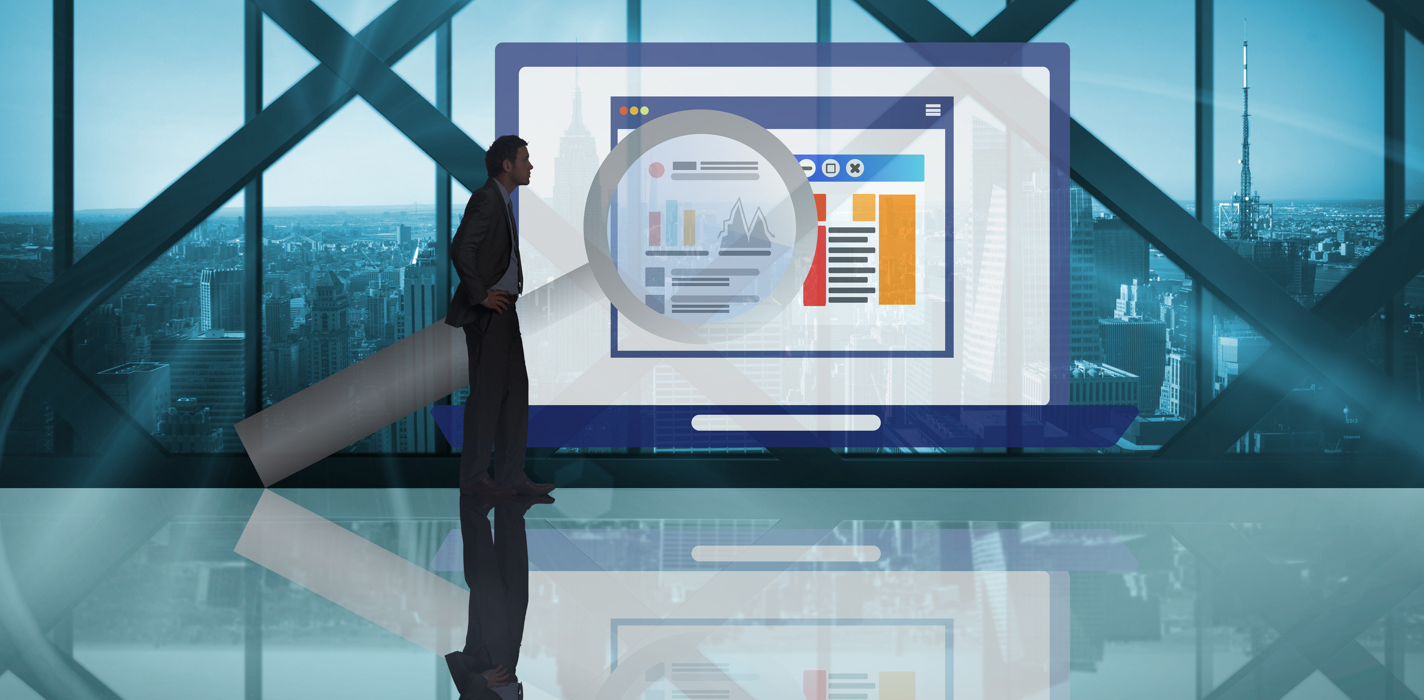 User viewing analytics portal on large monitor